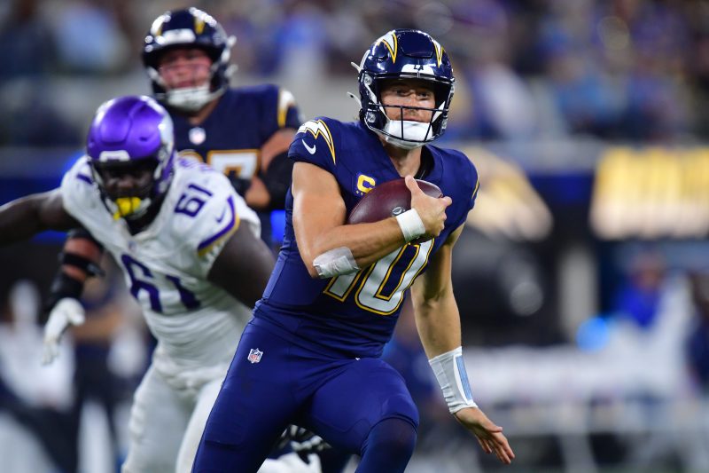 INGLEWOOD, CA — In prime time, and in front of a national audience, the Los Angeles Chargers got back in the winner’s column.
Justin Herbert and the Chargers routed the Minnesota Vikings 37-10 to improve to 5-3.
The Chargers took control of the game early. Herbert led the Chargers on three touchdown drives in the first half as team took a commanding 21-3 lead into the locker room at halftime.
The Vikings couldn’t get anything going offensively in the second half and their defense provided little resistance as the Chargers were able to pad their lead.
Carson Wentz threw an interception with 12:02 remaining in the fourth quarter that prompted fans to head for the exits.
USA TODAY Sports was at SoFi Stadium for Thursday night’s Vikings vs. Chargers contest. Here are the winners and losers from the interconference matchup:
Winners
Record-setting Justin Herbert
Herbert completed 18-of-25 passes for 227 yards, to go with three touchdowns and one interception. The quarterback was in command and efficient for most of the contest.
Herbert has 2,146 career completions, the most completions ever by a player in his first six seasons.
Herbert entered Week 8 leading the league in passing yards (1,913) and ranked second in completions (183).
Chargers rushing offense
Th Chargers rushed for a season-high 207 yards.
Running back Kimani Vidal rushed 23 times for 117 yards and one touchdown.  
The Chargers’ season-high output on the ground came without first-round pick RB Omarion Hampton (ankle) who is on injured reserve.
Oronde Gadsden II shines
A week after producing 164 receiving yards, the fourth-most ever by a rookie tight end in a game in NFL history, Oronde Gadsden II tallied five catches for 77 yards and a touchdown.  
The Chargers found themselves a starting tight end for the present and future in Gadsden.
Slot receiver Ladd McConkey had a team-high six catches for 88 yards and a touchdown.  
Chargers D
The Chargers defense held Minnesota to four first downs, 93 yards and three points in the first half. Minnesota’s only touchdown drive came on a short field after a Justin Herbert interception.
The Vikings only gained 164 yards of total offense and went 3-for-11 on third downs.
The Chargers played most of the game without star safety Derwin James who suffered an ankle injury in the first half. No Derwin, no problem: rookie safety RJ Mickens had an interception in the fourth quarter that convinced fans to beat the traffic.
Control-Alt-deleted the Vikings
Chargers standout tackle Joe Alt returned to the lineup after injuring his ankle in Week 4. He had an instant impact as he help stabilize the Chargers O-line.
Thursday best
The Chargers wore their modern throwback all navy uniforms for Thursday’s primetime game. After their popular powder blue unis, it’s probably the second-most visually appealing set they have in the closet.
Losers
The Vikings offense….
Wentz, who had a brace on his left arm, was under duress for much of the game. He was sacked five times and hit eight. He finished with just 144 yards, one touchdown and one interception.  
Wentz was on the injury report with a left shoulder injury leading up to the game. He didn’t look like he was 100%.
Justin Jefferson was a bright spot for the Vikings, as the wide receiver surpassed 8,000 career receiving yards in the matchup. He’s the fastest player to reach 8,000 receiving yards in the Super Bowl era.
…and the Vikings defense…
Vikings CB Isaiah Rodgers had an interception overturned when he didn’t maintain possession of the football on the Chargers first offensive series. It was a huge missed opportunity that would’ve given Minnesota some much-needed momentum.
The Vikings defense gave up 266 yards and three touchdowns in the first half. Minnesota trailed 21-3 at halftime.
The Chargers compiled 419 yards and a season-high 37 points on Minnesota’s defense.
…and the Vikings’ travel itinerary.
The Vikings had international games Week 4 in Ireland and Week 5 in London, followed by a cross country trip to Los Angeles in Week 8. The team played jetlagged on Thursday night.
<em>Follow USA TODAY Sports’ Tyler Dragon on X @TheTylerDragon.</em>
This post appeared first on USA TODAY